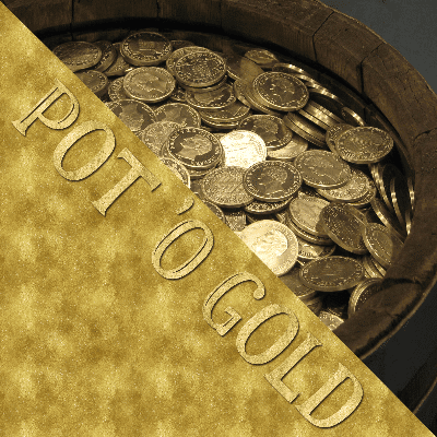 pot of gold coins and the words pot o' gold over a gold background