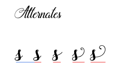 Hidden letters in fonts and stylistic sets