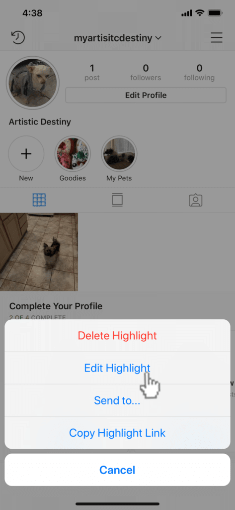 adding instagram highlight covers step 2