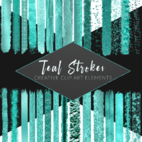 Teal Metallic Brush Strokes Clip Art Set