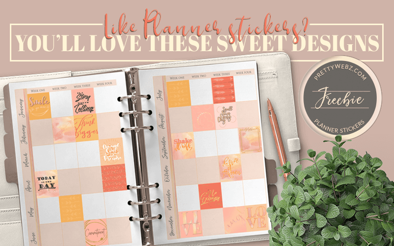 Free planner stickers displayed on planner pages with a plant and title overlay