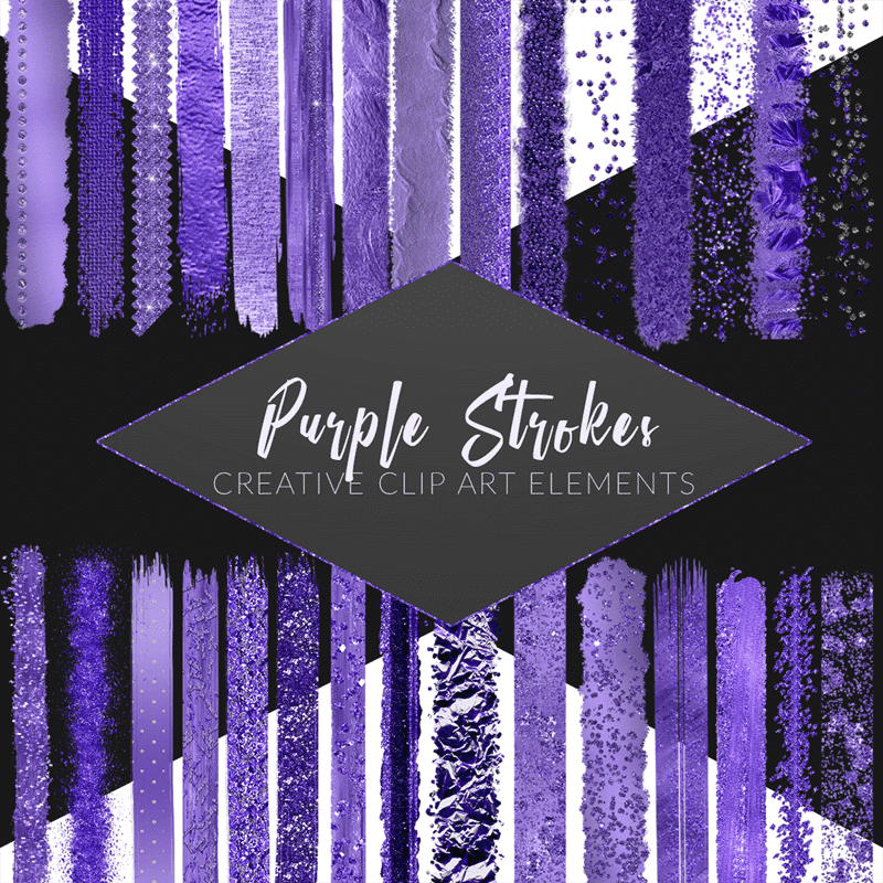 Purple Metallic Brush Strokes Clip Art Set