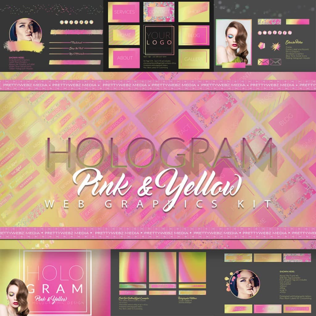 Hologram pink & yellow web graphics kit
