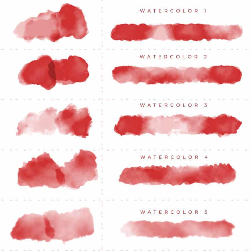 Watercolor abr brushes example swatches in red