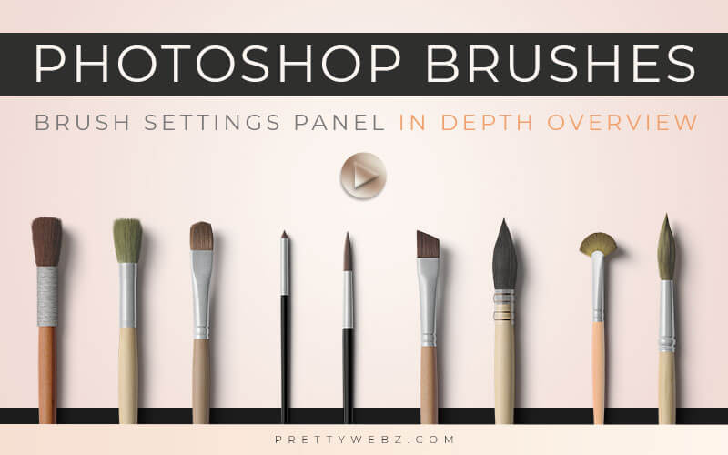 Photoshop brush settings feature images showing title overlay with brushes mockup