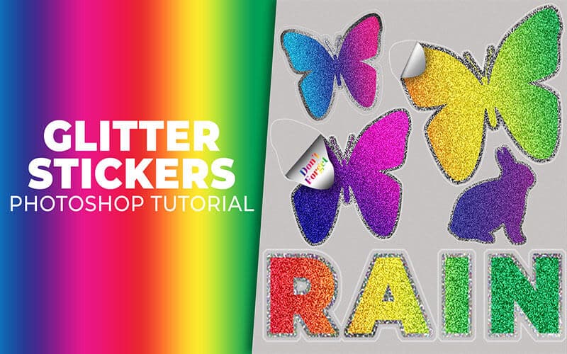 Glitter Sticker Photoshop tutorial feature image with sticker examples