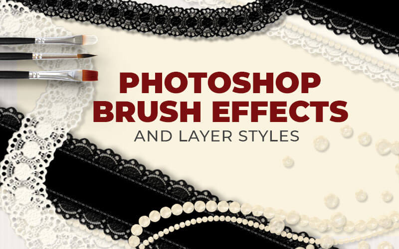 Photoshop brush effects feature with lace, pearls and text overlay