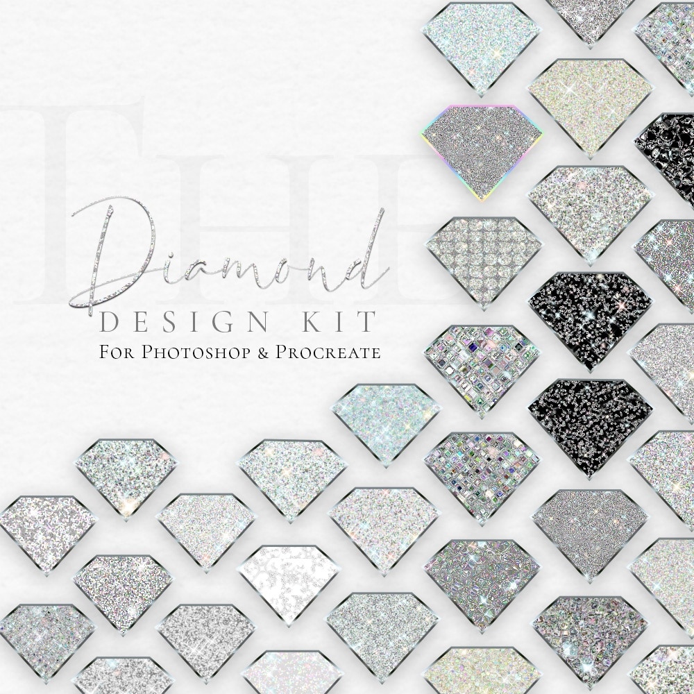 The Diamond Glitter Design Kit shows diamond shapes with text