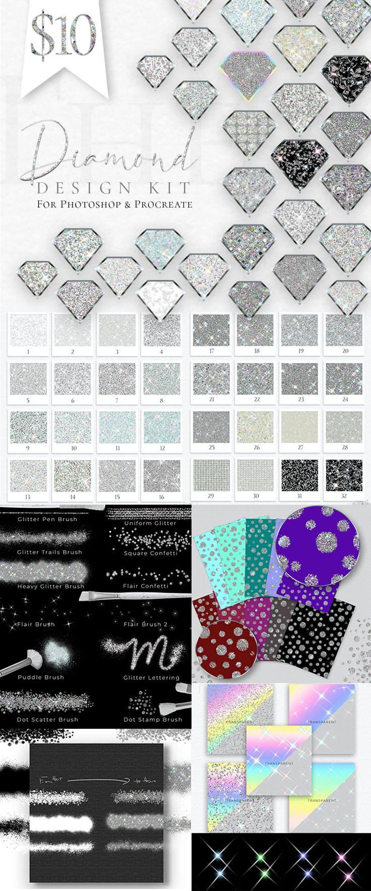 Diamond Glitter textures and brush set for Photoshop and Procreate 5