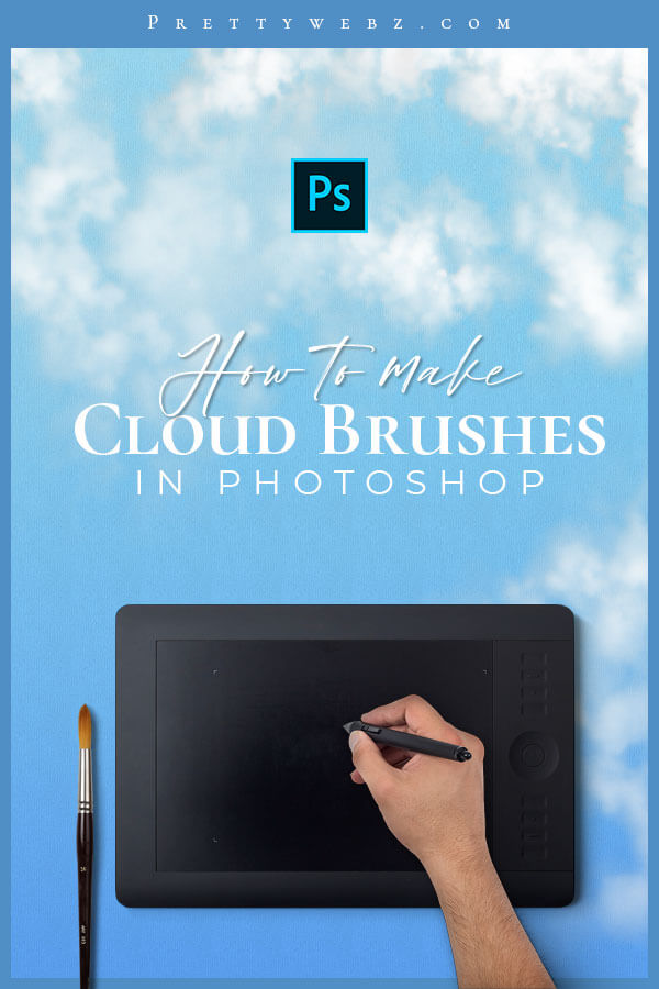 Cloud brush photoshop tut pin blue with clouds hand and drawing tablet with paint brush