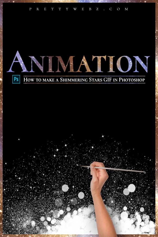 GIF animation in Photoshop pin showing hand with brush painting stars with title overlay. 