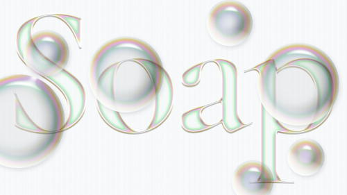 Bubble Photoshop text effects lettering with floating bubbles over a white background