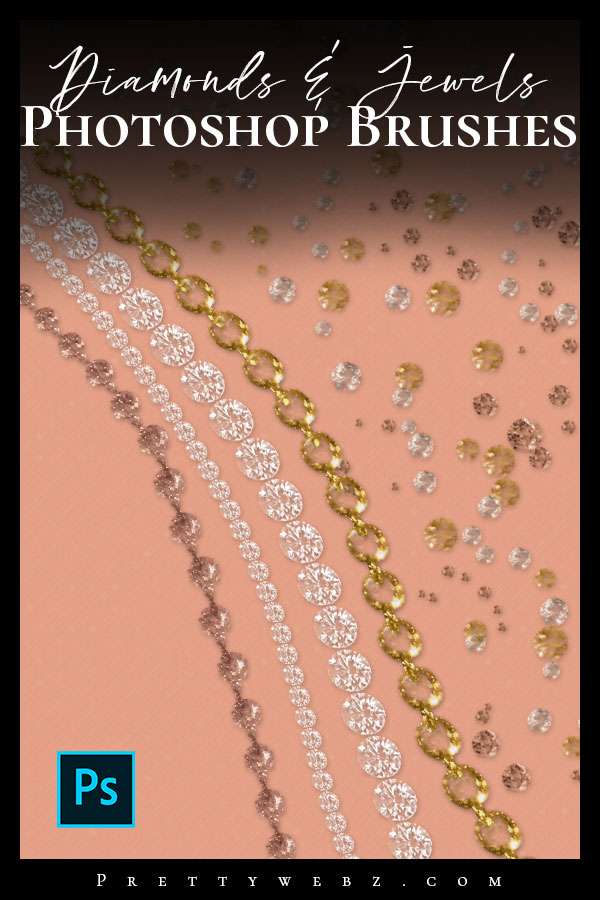 Jewelry Brushes Photoshop tutorial showing gemstone brushes on pink background