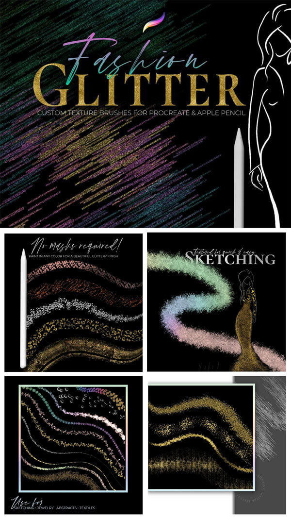 fashion glitter brushes for procreate display images