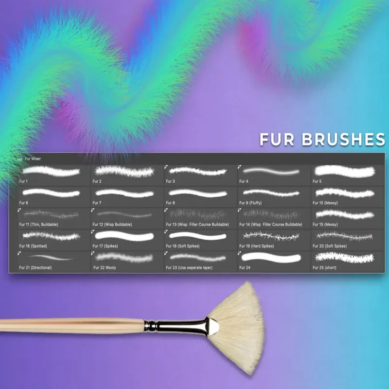 Fur and Feather brush pack for Photoshop Mixer Brush tool